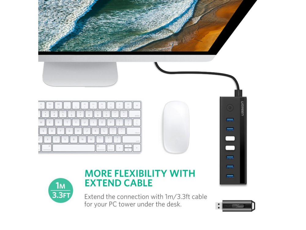 Ugreen 7-Port USB3.0 Data Hub, με Τροφοδοτικό - 40522