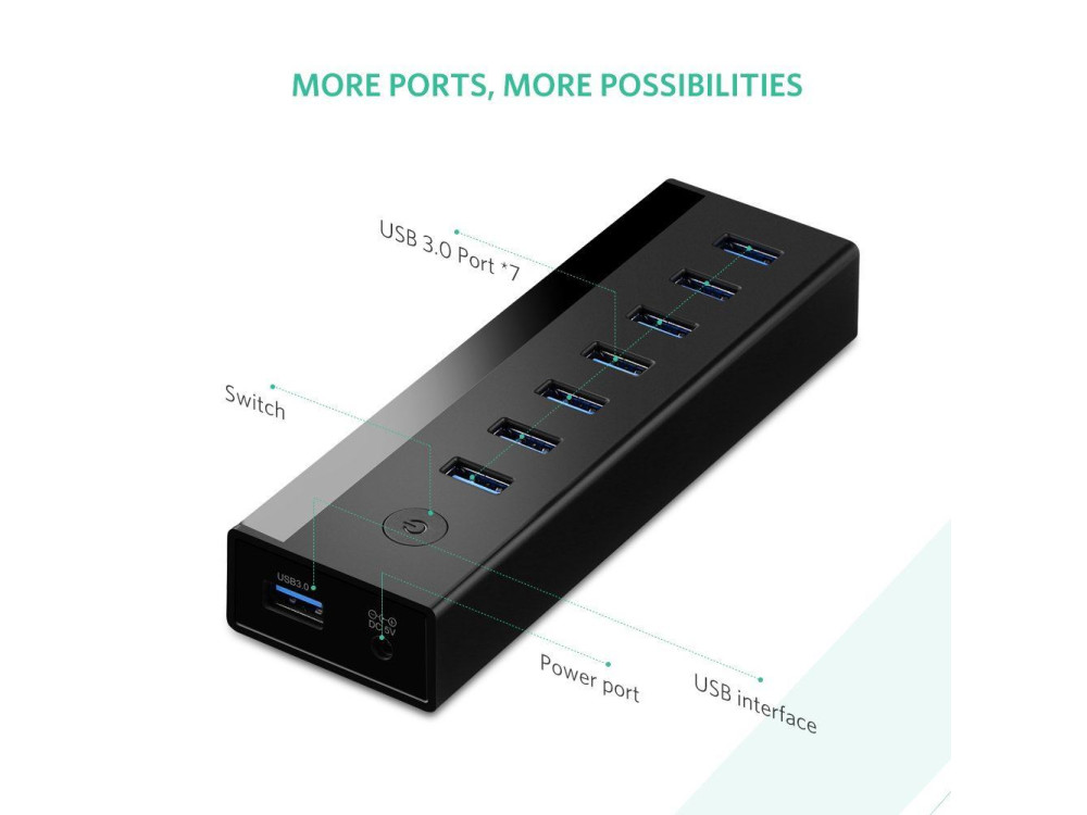 Ugreen 7-Port USB3.0 Data Hub, με Τροφοδοτικό - 40522