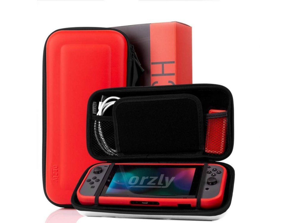 Orzly Nintendo Switch Accessories Bundle - 2x Glass Screen Protector, USB charging cable, Concole Pouch, Comfort Grip Case, Headphones  - Pokemon Themed