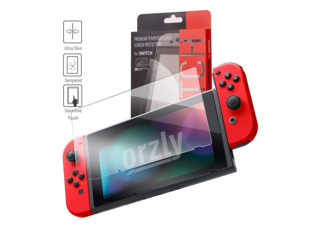 Orzly Nintendo Switch Accessories Bundle - 2x Glass Screen Protector, USB charging cable, Concole Pouch, Comfort Grip Case, Headphones  - Pokemon Themed