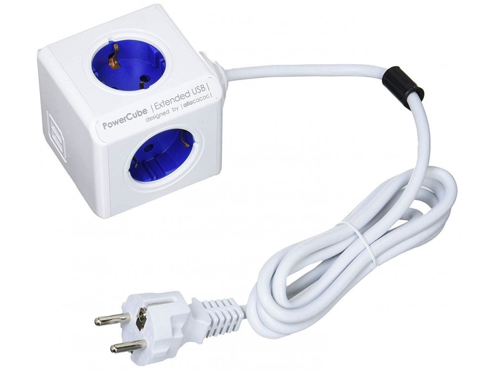 Allocacoc PowerCube Extended 4 Πριζών Σούκο & 2 USB 1.5m Μπλε - 1406BL/DEEUPC