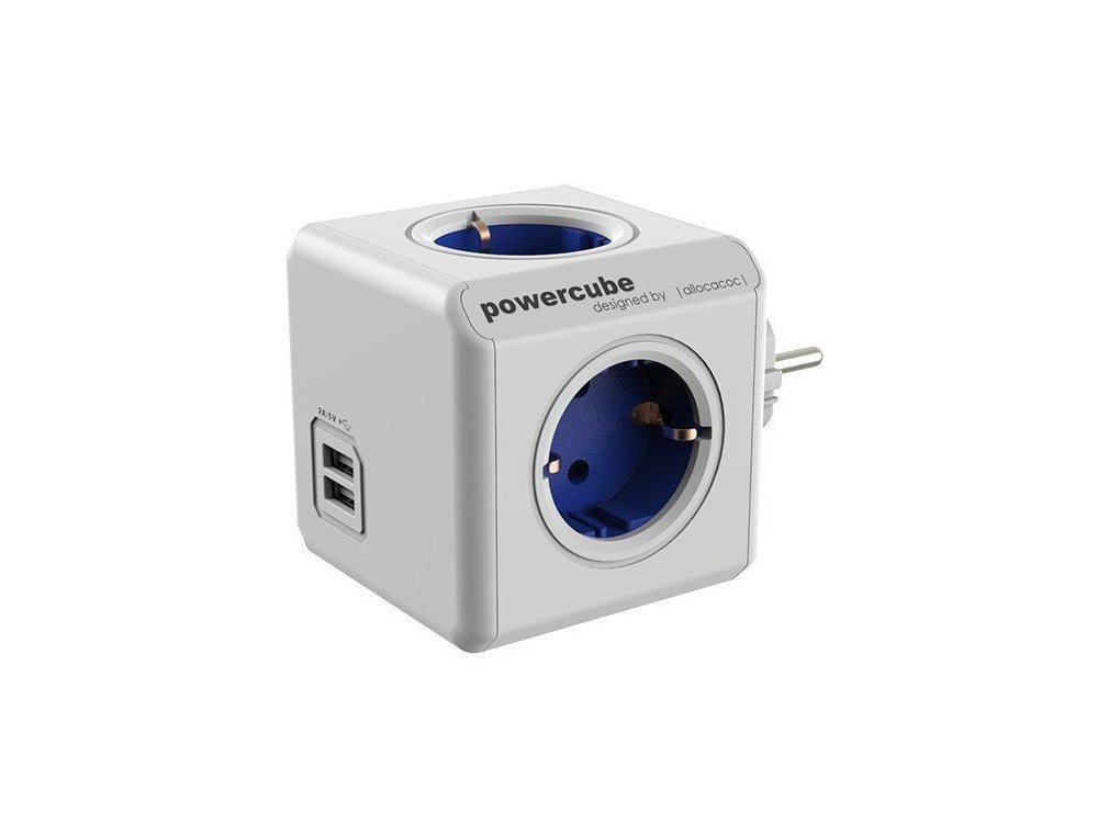 Allocacoc PowerCube Original 4 Πριζών Σούκο & 2 USB Μπλε - 1202BL/DEOUPC