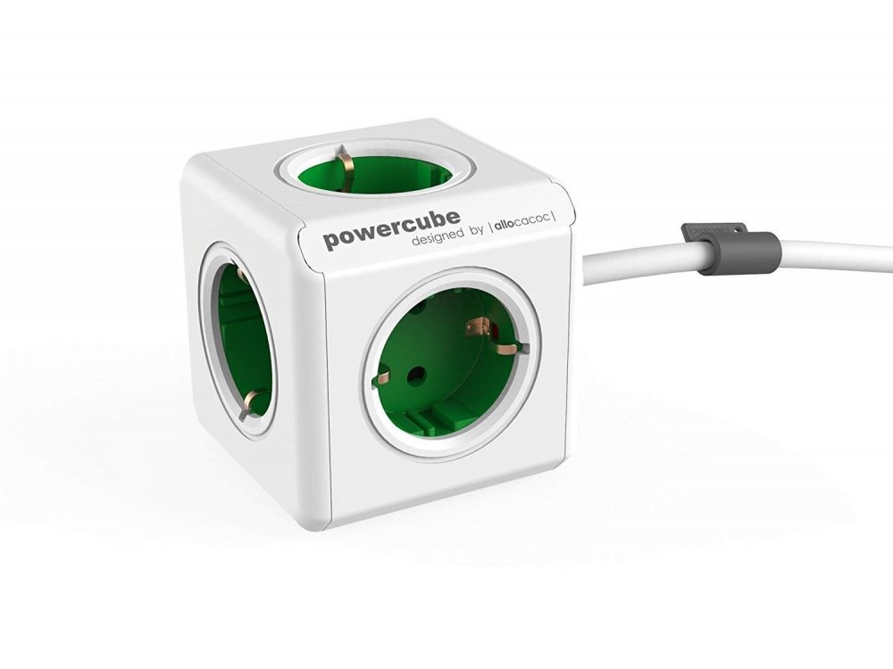 Allocacoc PowerCube Extended 5 Schuko AC Outlets 1.5m Green