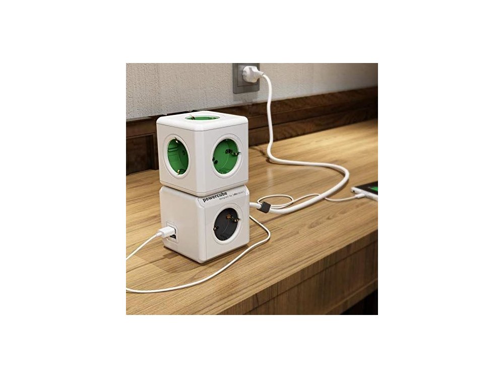 Allocacoc PowerCube Extended 5 Schuko AC Outlets 1.5m Green