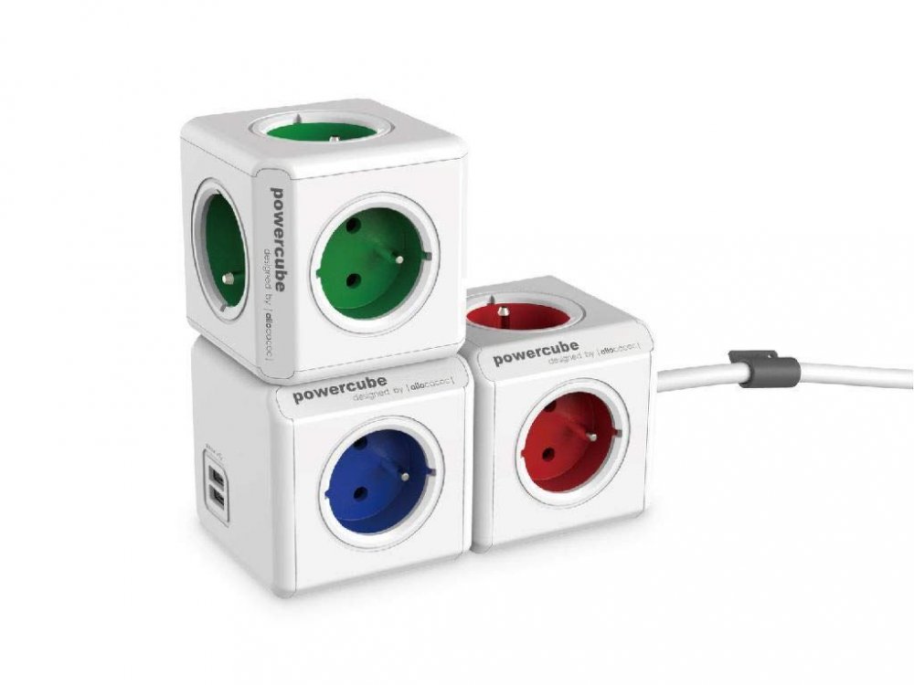 Allocacoc PowerCube Extended 5 Schuko AC Outlets 1.5m Green