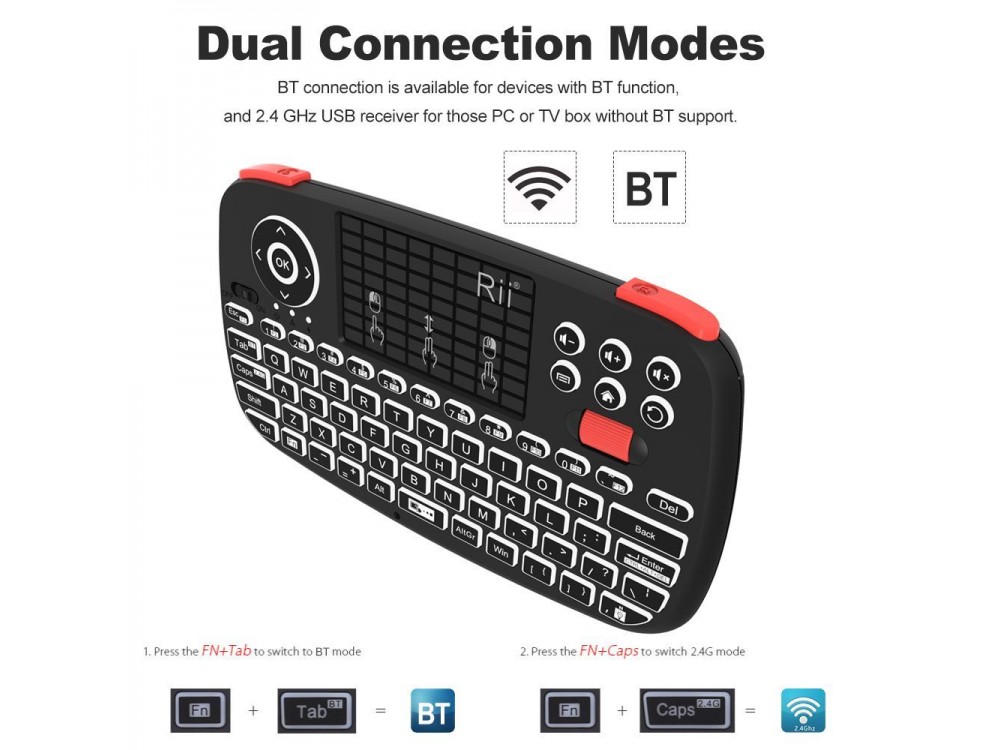 Wireless Keyboard Rii i4 Bluetooth with Mouse Touchpad for Smart TV / Android TV Box / MAG / Consoles / PC / Raspberry