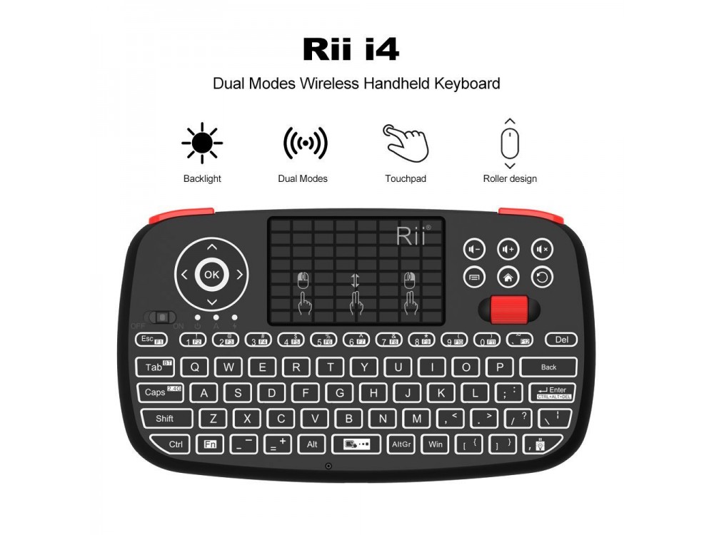 Wireless Keyboard Rii i4 Bluetooth with Mouse Touchpad for Smart TV / Android TV Box / MAG / Consoles / PC / Raspberry