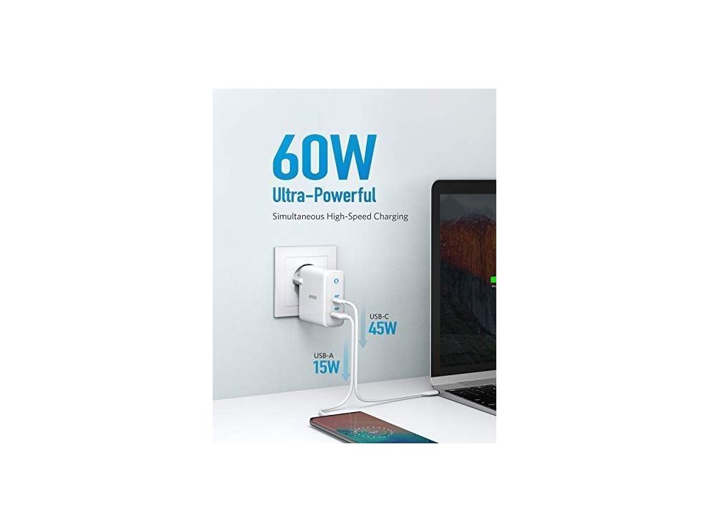 Anker PowerPort+ Atom III PD 2 port wall charger 60W with Power Delivery and GaN - A2322321