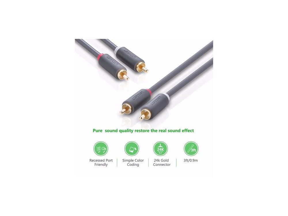 Ugreen 2RCA Male to 2RCA Male 3μ. Auxiliary Stereo Audio Cable - 10519