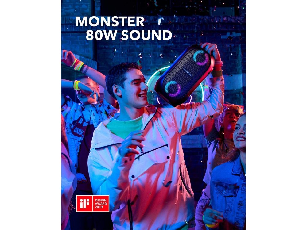 Anker Soundcore Rave Mini, Portable waterproof Bluetooth speaker 80W with LED - A3390G11, Black