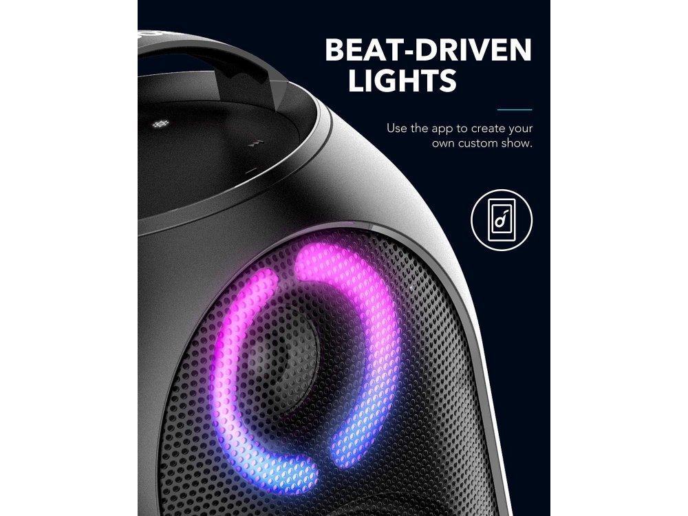 Anker Soundcore Rave Mini, Portable waterproof Bluetooth speaker 80W with LED - A3390G11, Black