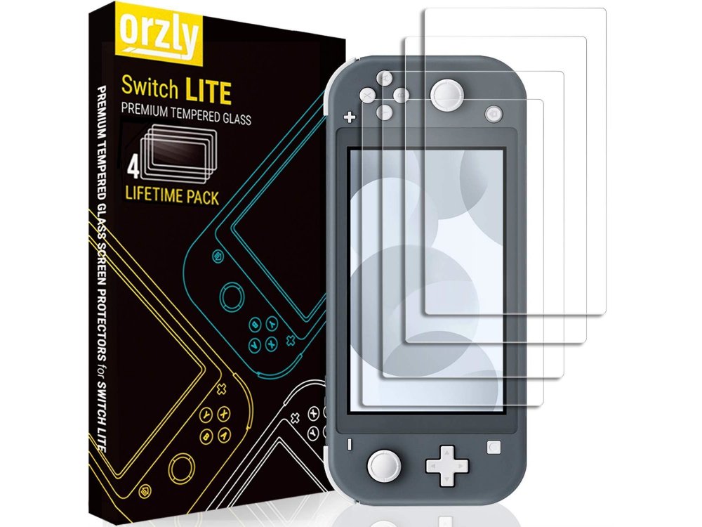 Orzly Nintendo Switch Lite Tempered Glass (0.24mm) Screen protector - Set of 4