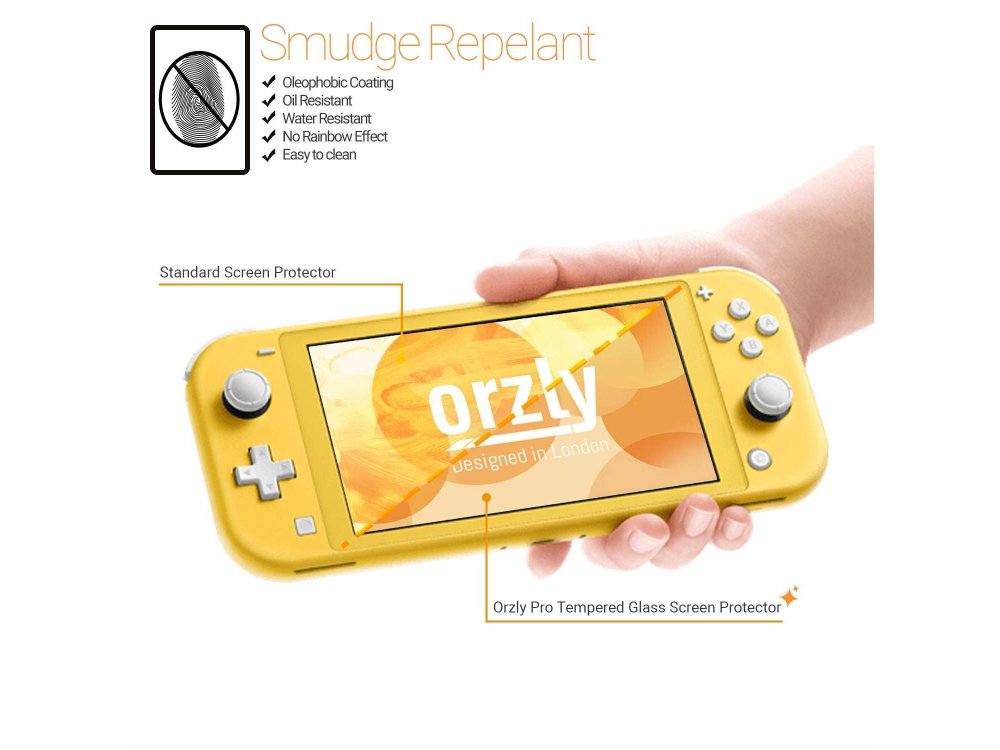 Orzly Nintendo Switch Lite Tempered Glass (0.24mm) Screen protector - Set of 4