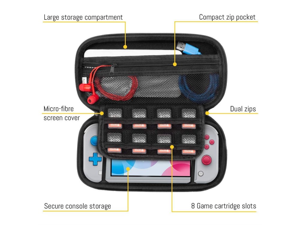 Orzly Nintendo Switch Lite θήκη μεταφοράς για συσκευή και παρελκόμενα, Pokemon Themed