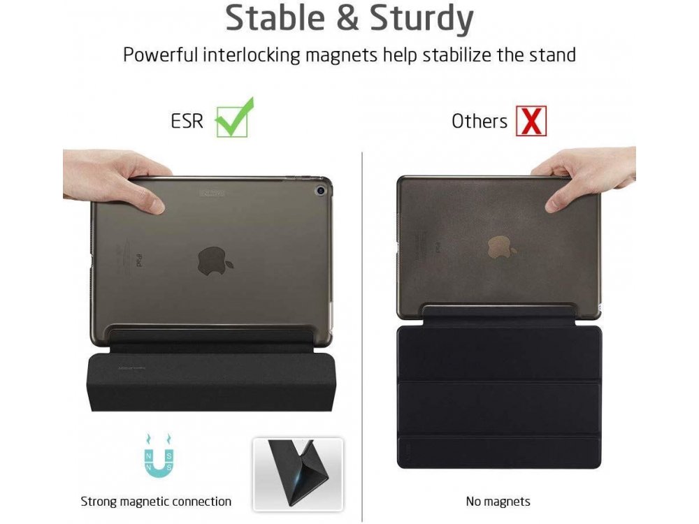 ESR Yippee iPad 8th Gen 2020 / 7th Gen 2019 10.2" Trifold Case with Auto Sleep/Wake, Stand, Hard Back Cover, Black