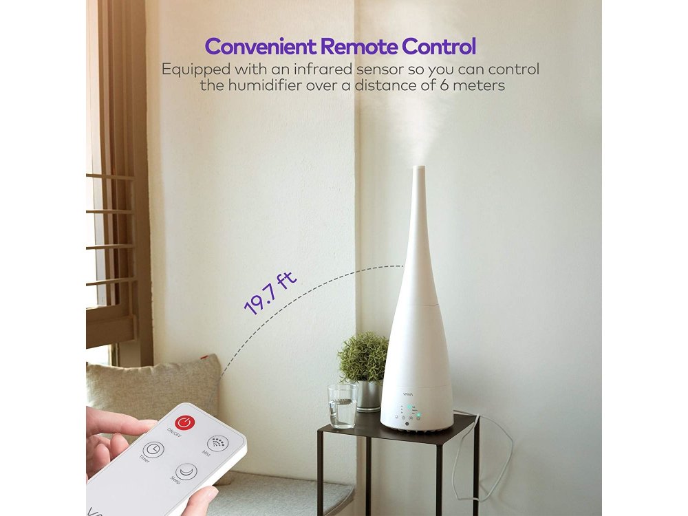 VAVA VA-AH012 Υγραντήρας δωματίου Ultrasonic Mist, 2 Ακροφύσια & Remote control, 3L, Λευκός