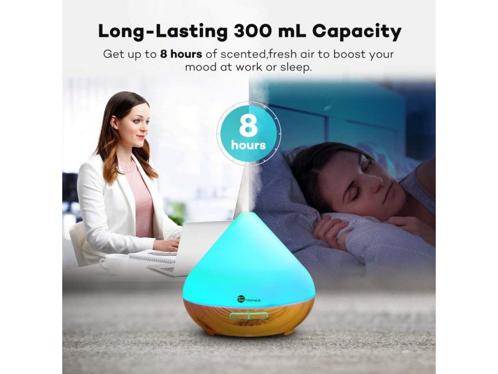 TaoTronics TT-AD002 300ml, Oil Diffuser Συσκευή Αρωματοθεραπείας, Adjustable 7 Color, Timer & Auto Shut-Off, Light Wood
