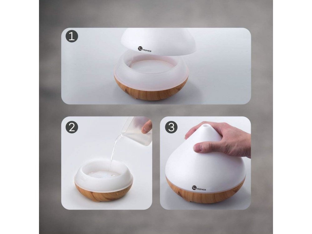 TaoTronics TT-AD002 300ml, Oil Diffuser Συσκευή Αρωματοθεραπείας, Adjustable 7 Color, Timer & Auto Shut-Off, Light Wood