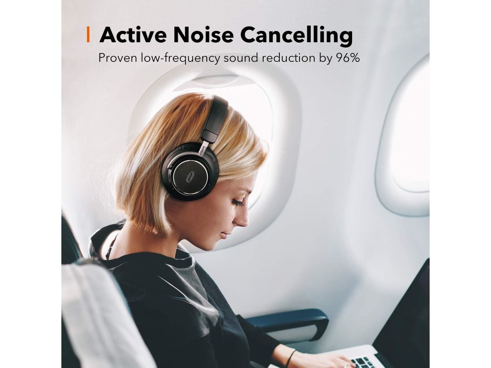 TaoTronics SoundSurge 46 Bluetooth headphones with Active Noise Cancelling, Hyper Speed Charge, CVC6.0, 30H Battery, Black - TT-BH046
