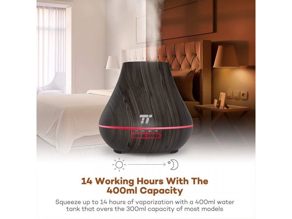 TaoTronics TT-AD004 400ml, Oil Diffuser Συσκευή Αρωματοθεραπείας, Adjustable 7 Color, Timer & Auto Shut-Off, Red Oak