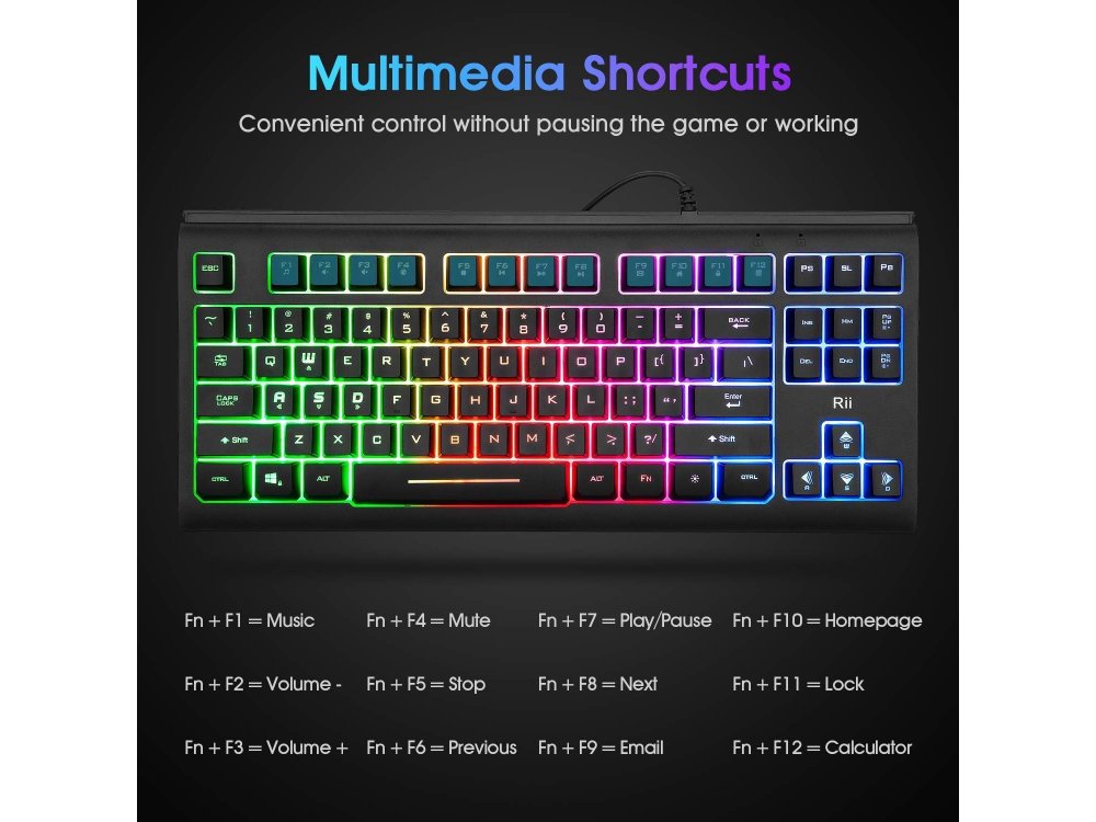 Rii Primer RK104 Mini Gaming Keyboard 87 keys with LED lights for PC / Laptop