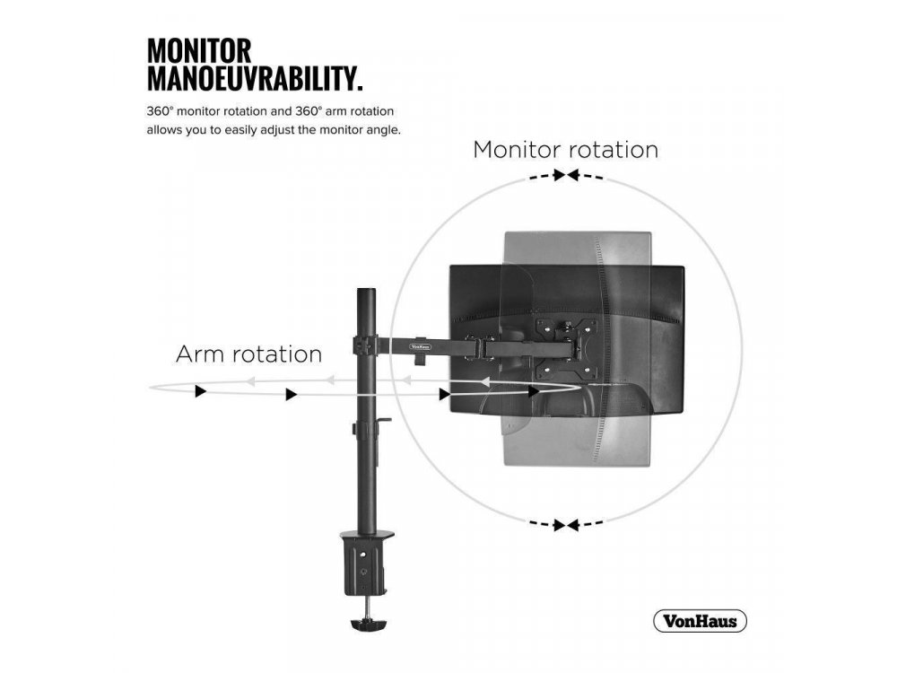 VonHaus Dual Arm Desk Mount with Clamp, TV stand for 2 screens 13”-32”,  up to 16kg - 05/116