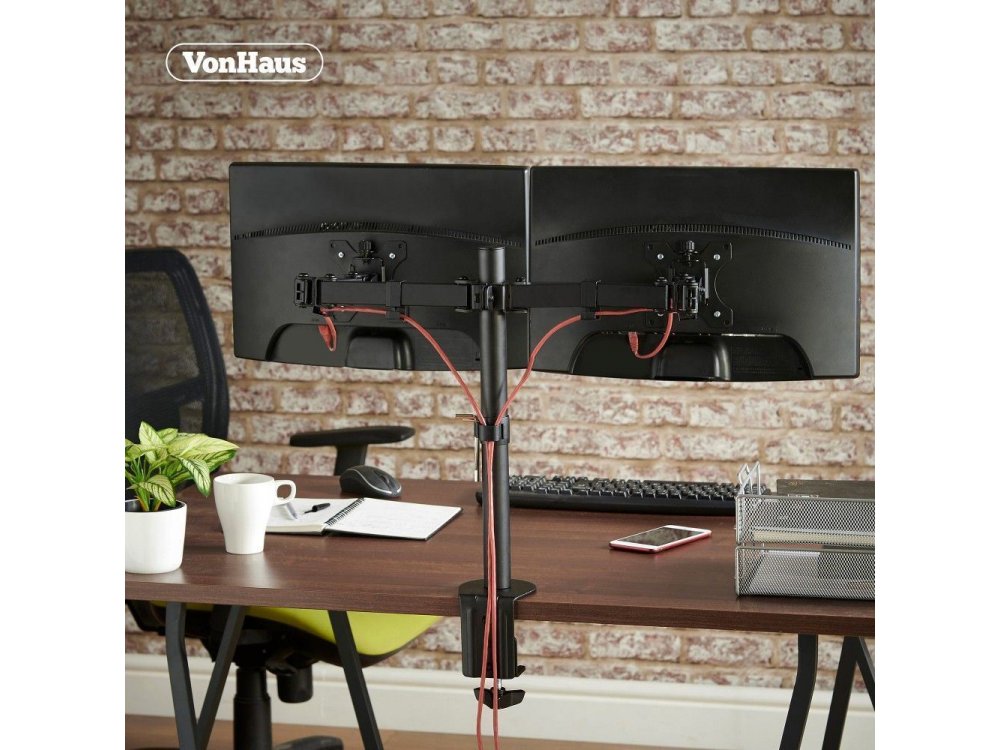 VonHaus Dual Arm Desk Mount with Clamp, TV stand for 2 screens 13”-32”,  up to 16kg - 05/116
