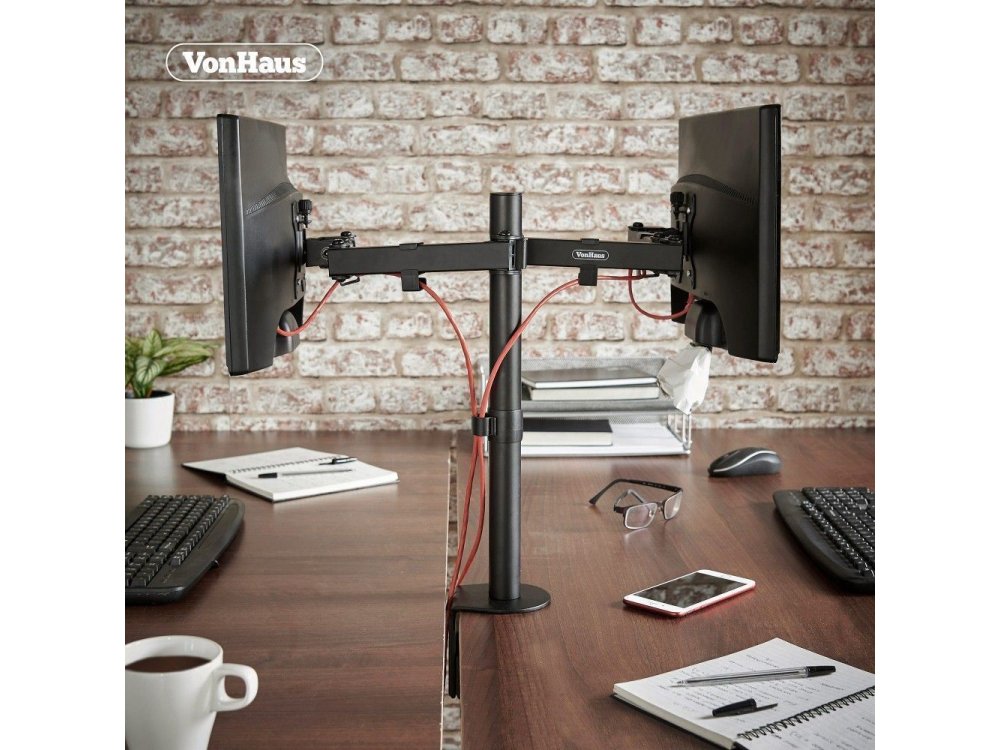 VonHaus Dual Arm Desk Mount with Clamp, TV stand for 2 screens 13”-32”,  up to 16kg - 05/116