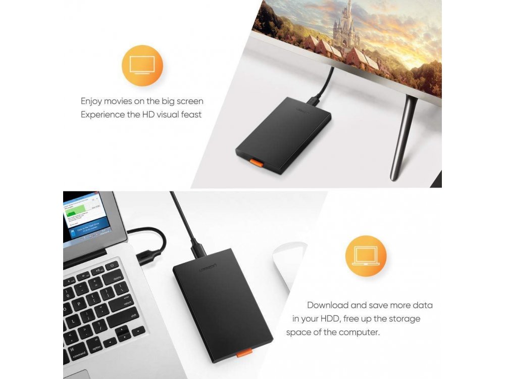 Ugreen External Hard Drive Enclosure USB 3.0 to SATA Adapter, Θήκη για 2.5" SATA Εξωτερικούς Σκληρούς δίσκους - 60353