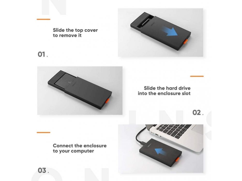 Ugreen External Hard Drive Enclosure USB 3.0 to SATA Adapter, Θήκη για 2.5" SATA Εξωτερικούς Σκληρούς δίσκους - 60353
