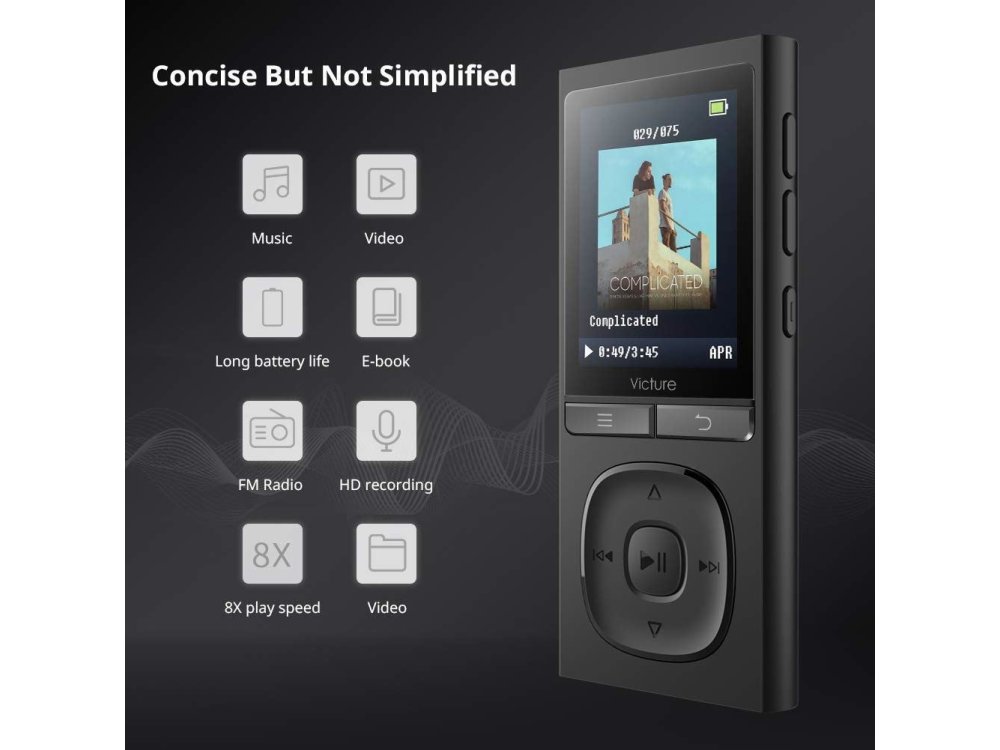 Victure M5 MP3 Player 8GB, 1.8" TFT Screen, Video Player, Voice Recorder, Black