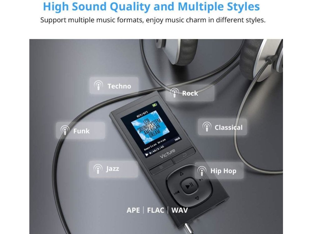 Victure M5 MP3 Player 8GB, 1.8" TFT Screen, Video Player, Voice Recorder, Black