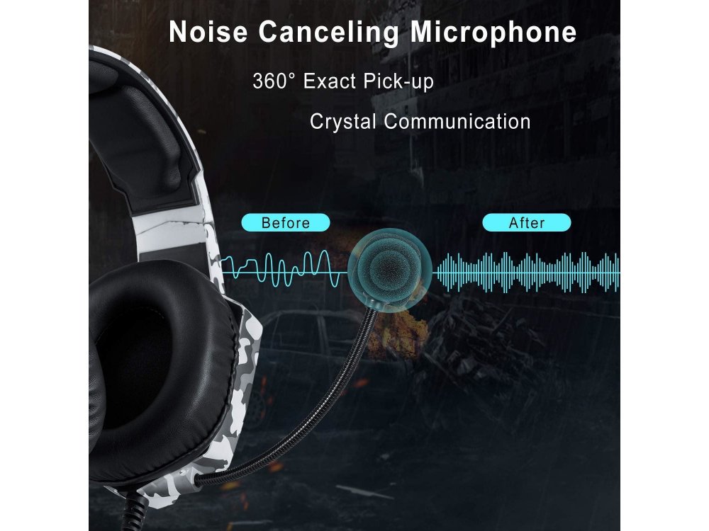 Onikuma K8 Camouflage RGB LED Gaming Headset 7.1  Noise-cancelling Microphone (PC / PS4 / Xbox / Switch / Mac / iOS), Camo White
