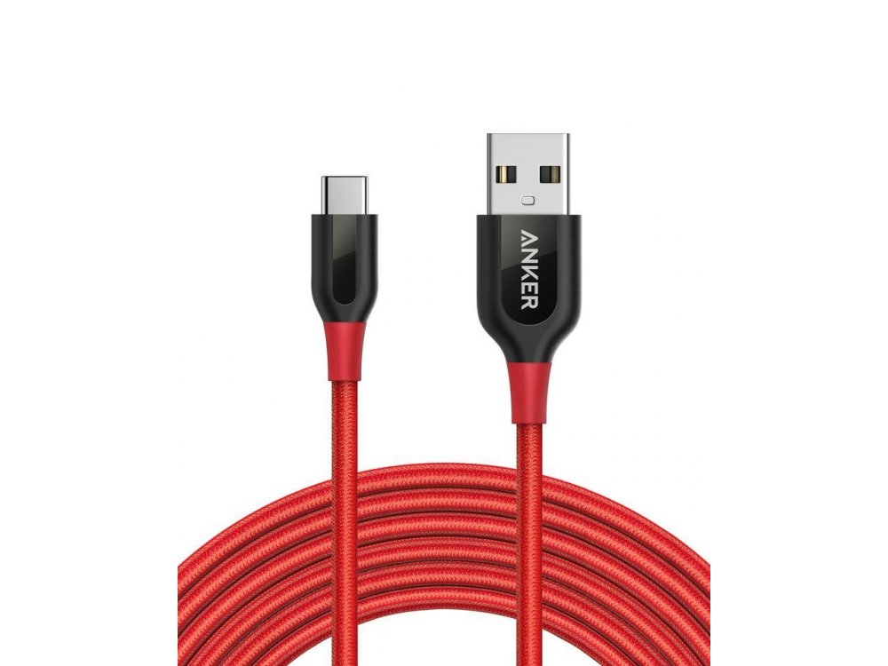 Anker Powerline+ Cable USB-C 10ft. with Nylon Braided- A8267091, Red