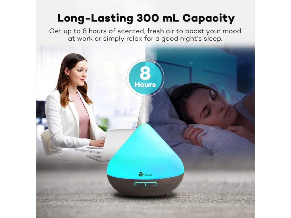 TaoTronics TT-AD002 300ml, Oil Diffuser Aromatherapy Device, Adjustable 7 Color, Timer & Auto Shut-Off, Red Oak
