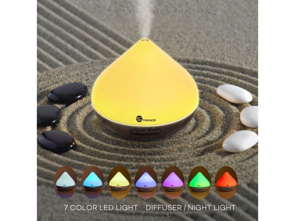 TaoTronics TT-AD002 300ml, Oil Diffuser Aromatherapy Device, Adjustable 7 Color, Timer & Auto Shut-Off, Red Oak
