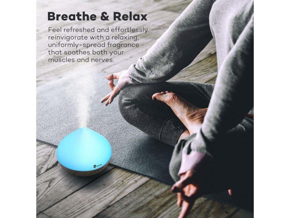 TaoTronics TT-AD002 300ml, Oil Diffuser Aromatherapy Device, Adjustable 7 Color, Timer & Auto Shut-Off, Red Oak