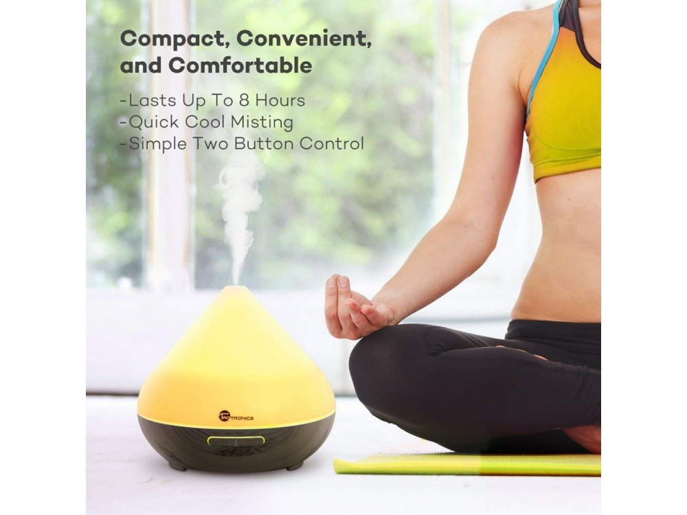 TaoTronics TT-AD002 300ml, Oil Diffuser Aromatherapy Device, Adjustable 7 Color, Timer & Auto Shut-Off, Red Oak