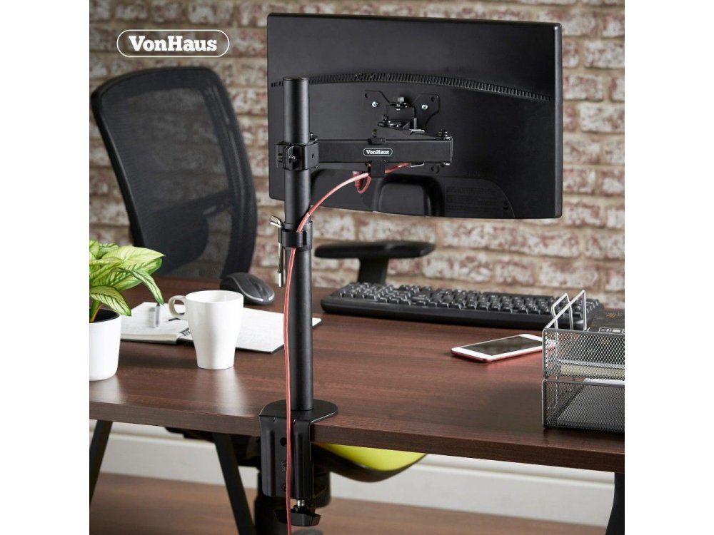 VonHaus Single Arm Desk Mount with Clamp, Screen Stand 13”-32”, up to 8kg - 05/115