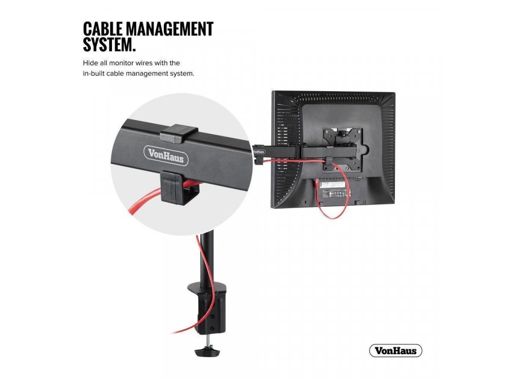 VonHaus Single Arm Desk Mount with Clamp, Screen Stand 13”-32”, up to 8kg - 05/115