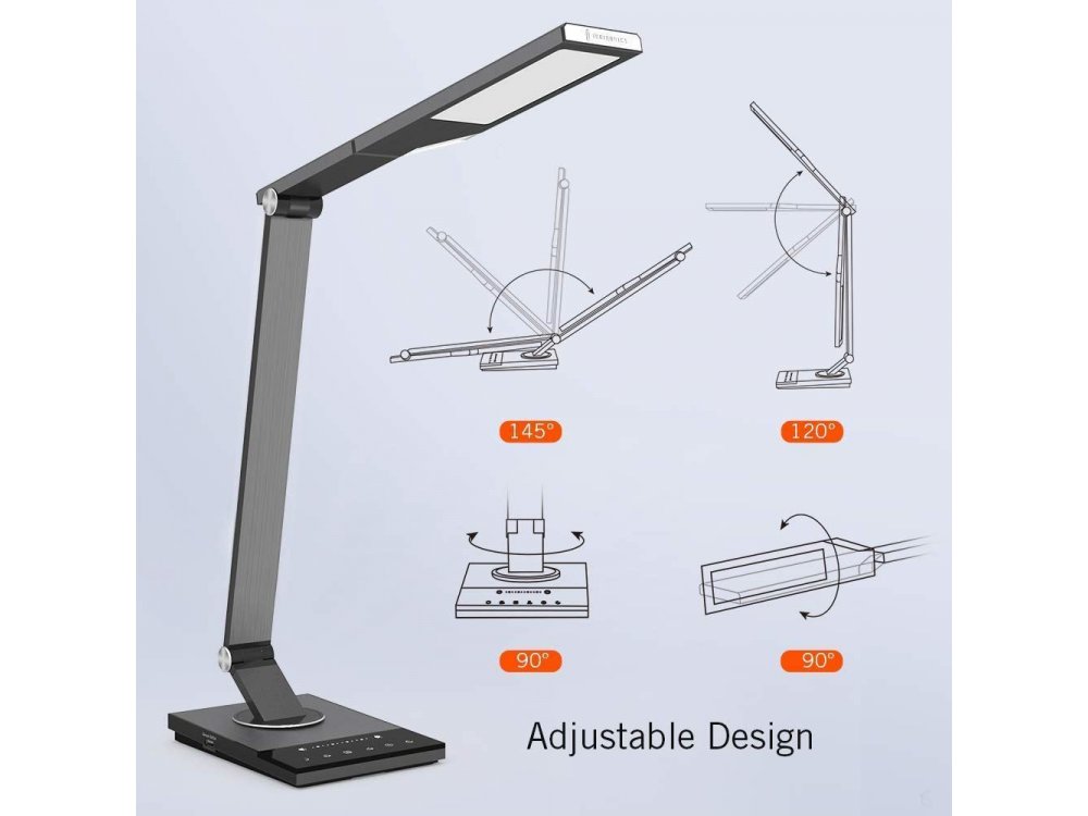 TaoTronics TT-DL16 LED Desk lamp with Touch Control & USB Port, 5 Color Modes, 6 Brightness Levels, Timer, Night Light, Iron Gray