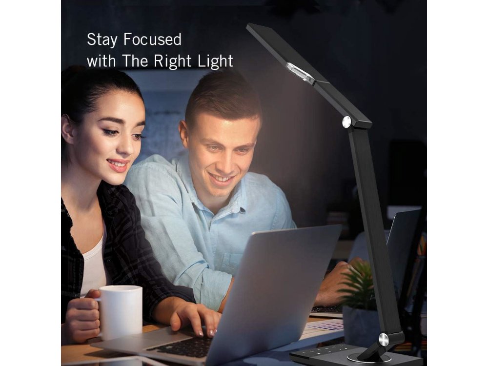 TaoTronics TT-DL16 LED Desk lamp with Touch Control & USB Port, 5 Color Modes, 6 Brightness Levels, Timer, Night Light, Iron Gray