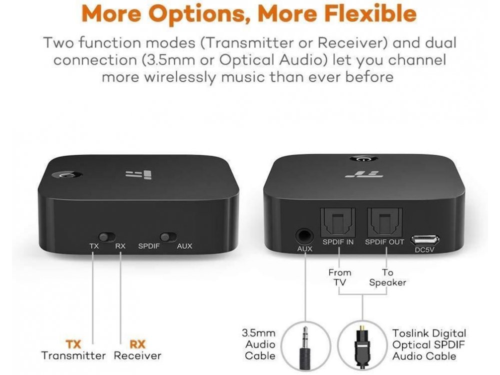 TaoTronics TT-BA09 Bluetooth 5.0 2-in1 Transmitter/Receiver, Digital Optical TOSLINK & 3.5mm Wireless Audio Adapter, aptX