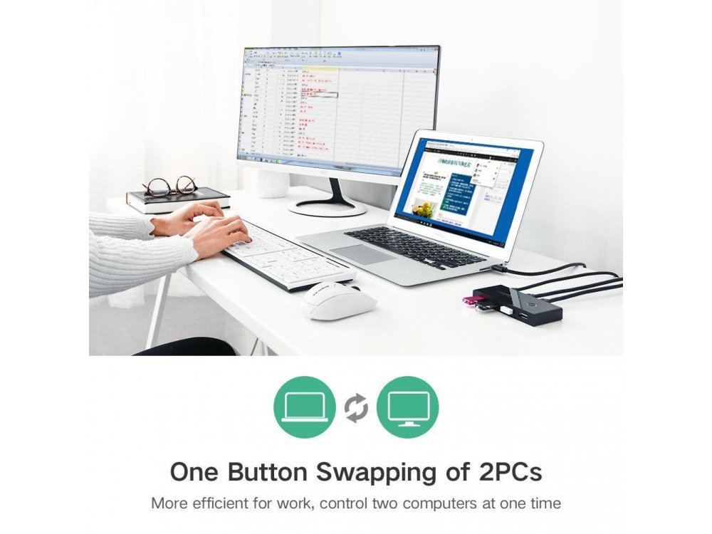 Ugreen USB 2.0 Switch, 4 in - 2 Out Για διαμοιρασμό 4 συσκευών USB (Mouse, Keyboard, Scanner, Printer) σε 2 PC - 30767