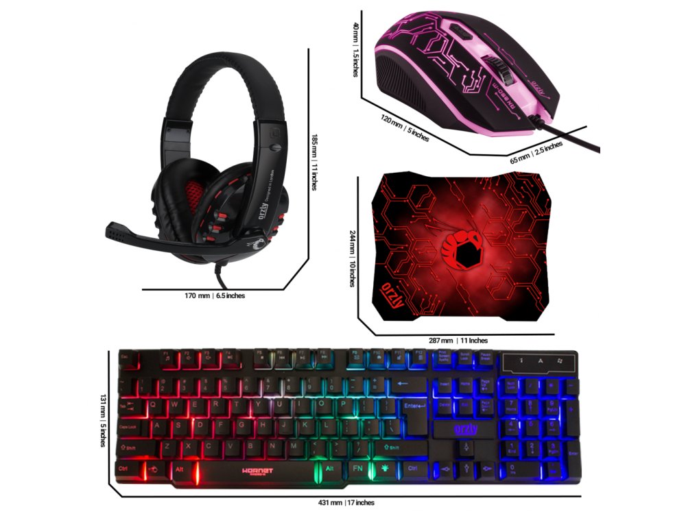 Orzly Hornet RX250 4-in-1 Essential Pack, RGB Gaming bundle (PC / PS4 / Xbox)