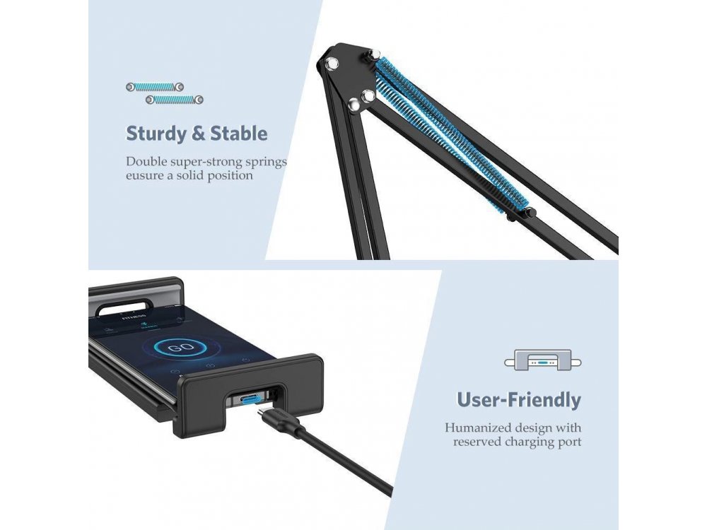 Ugreen 360° Adjustable stand, with clamp, for Smartphone/Tablet 4"-12.9", 67cm. length, black - 50394