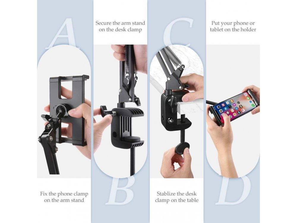 Ugreen 360° Adjustable stand, with clamp, for Smartphone/Tablet 4"-12.9", 67cm. length, black - 50394