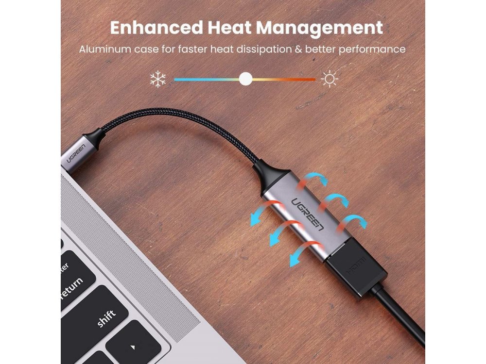 Ugreen USB-C to HDMI 4K@60Hz Adapter (Thunderbolt 3 / HDMI 2.0) με Νάυλον ύφανση, Μαύρο - 70444