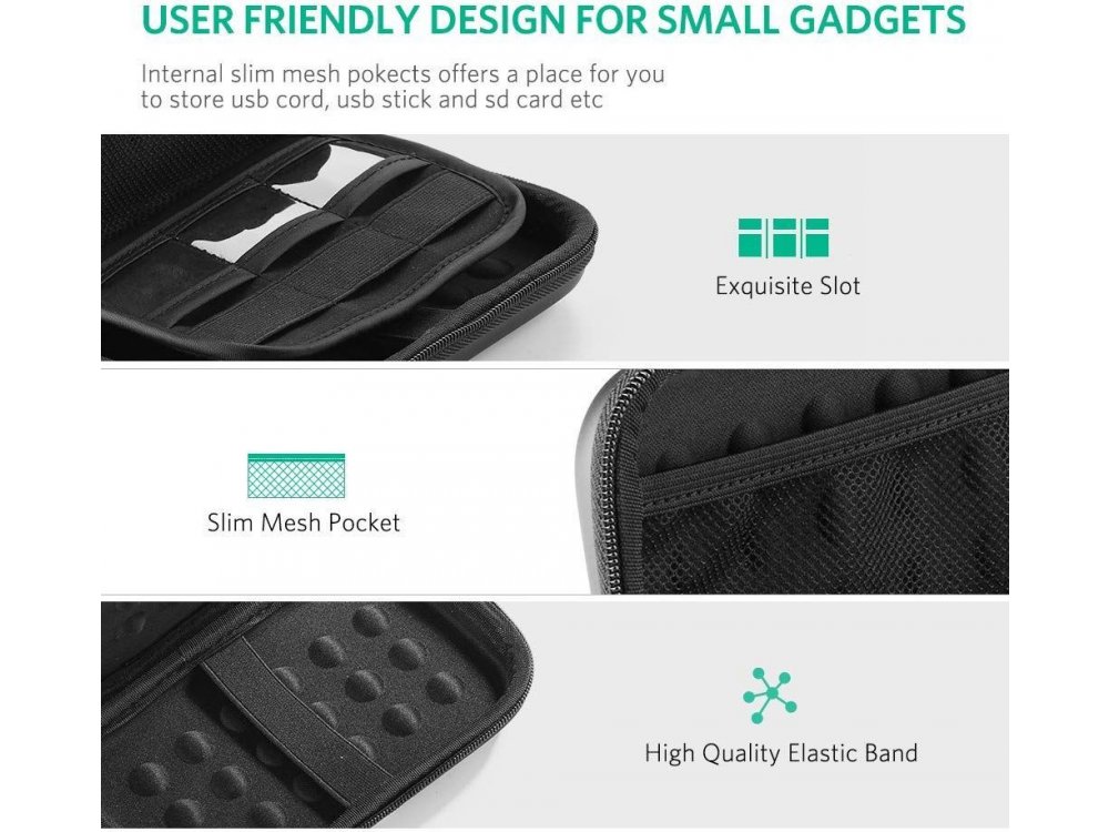 Ugreen External Hard Drive case, travel Organiser bag for electronics, L (180mm x 95mm x 55mm) - 50274