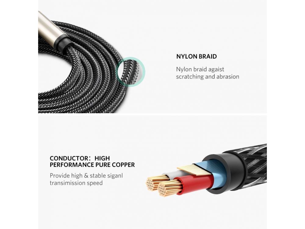 Ugreen 3.5mm Male to 6.35mm Male Auxiliary Stereo Audio Cable 1μ. Με Νάυλον Ύφανση - 10625